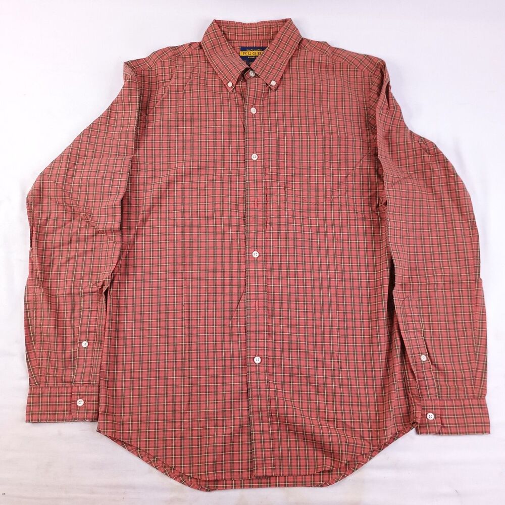 Rugby Ralph Lauren Plaid Button Down Shirt Mens M Red Checked Cotton Y2K Vintage